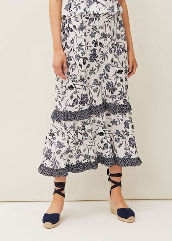 Phase Eight Ferne Floral Co-Ord Skirts Navy/White Canada | JIUFWZ-304